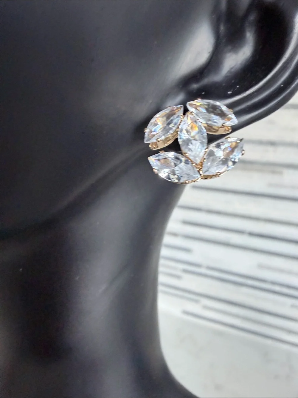 Chanel Gold-Setting Clear Marquise Crystal Cluster Earrings - Women Jewelry